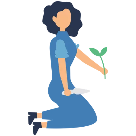 Woman growing plant sapling  Illustration