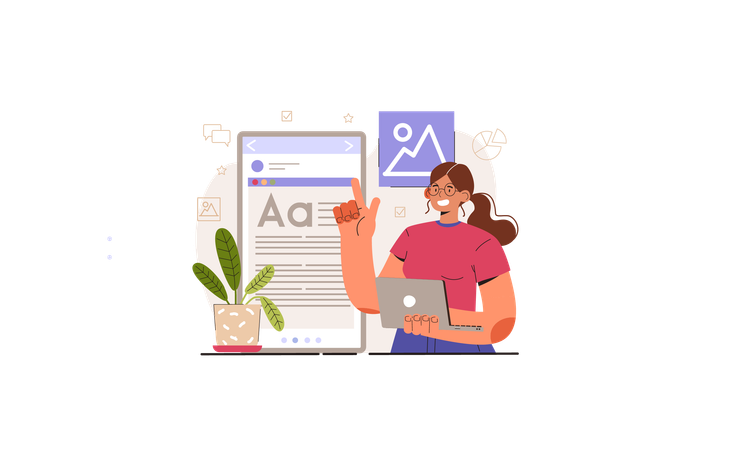 Woman guiding for content creation Illustration