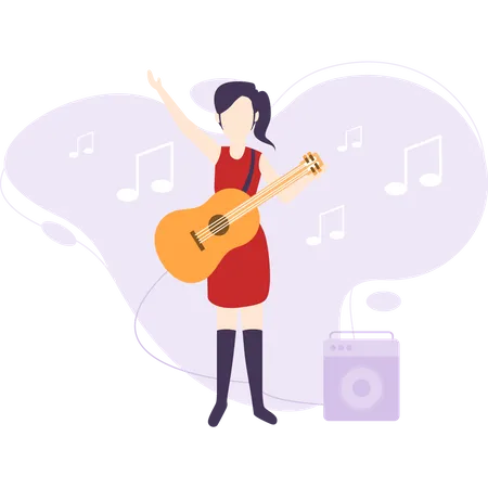 A Girl Is A Musician And Playing Guitar Illustration