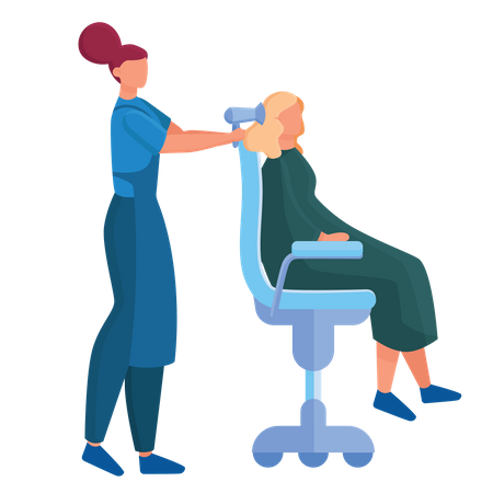 Woman hair dresser drying hair  Illustration