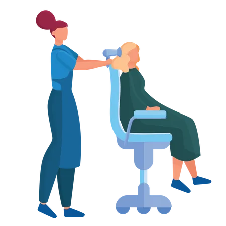 Woman hair dresser drying hair  Illustration