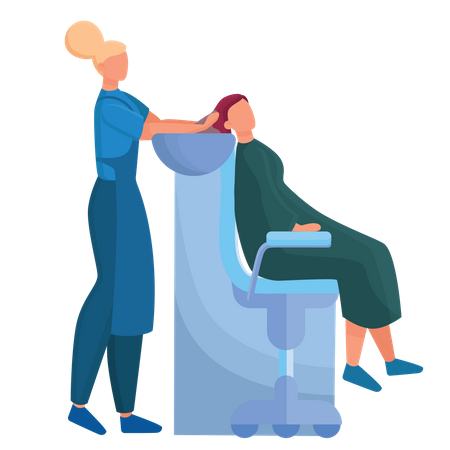 Woman hair dresser washing hair Illustration