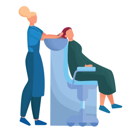 Woman hair dresser washing hair  Illustration