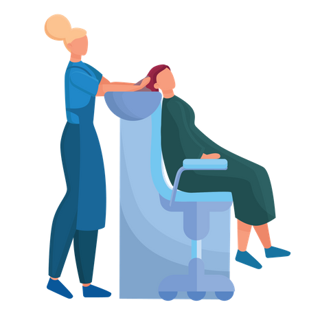 Woman hair dresser washing hair  Illustration