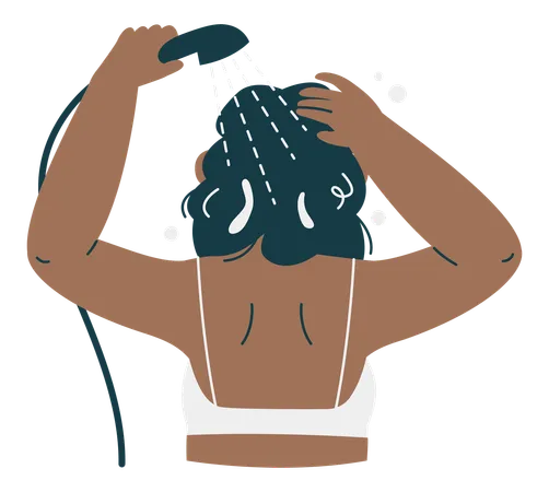 Woman Hair Washing with Water from Shower  Illustration