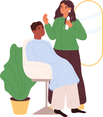 Woman hairdresser making haircut to client in barbershop  イラスト
