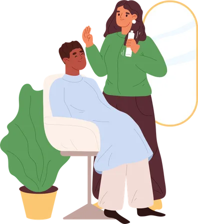 Woman Hairdresser Making Haircut To Male Client In Barbershop Salon Hairstyle Stylist Barber Work With Man Customer Sitting In Armchair Cartoon Flat Vector Illustration Illustration
