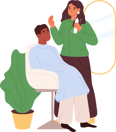 Woman hairdresser making haircut to client in barbershop  Illustration