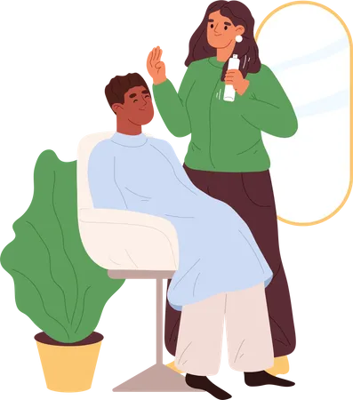 Woman hairdresser making haircut to client in barbershop  Illustration