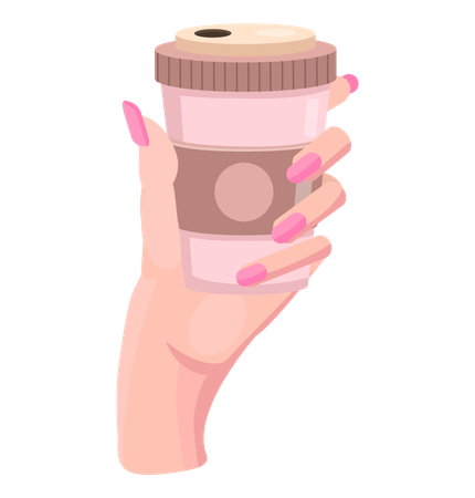 Woman hand holding cup of aromatic hot coffee  Illustration
