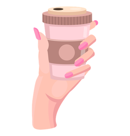 Woman hand holding cup of aromatic hot coffee  Illustration