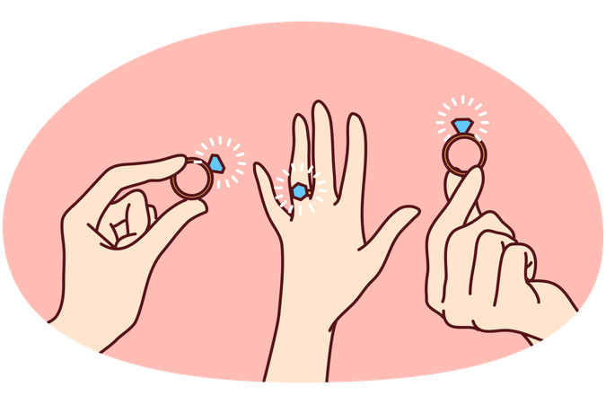 Woman hands with engagement ring  Illustration