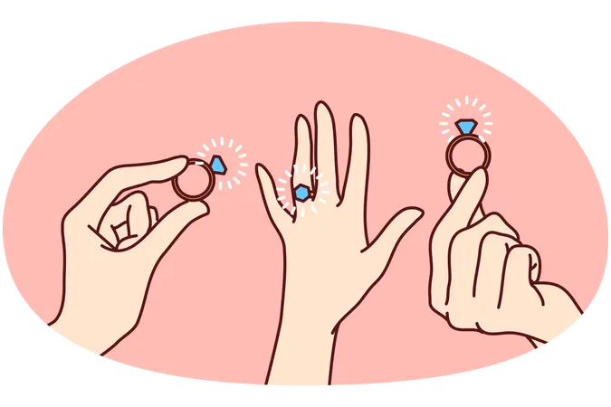 Woman hands with engagement ring  Illustration