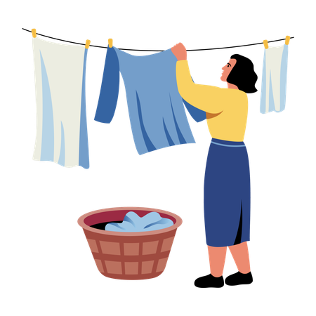 Woman hanging clothes  Illustration