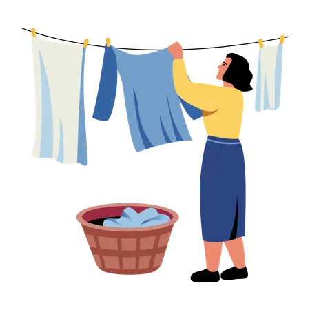 Woman hanging clothes  Illustration