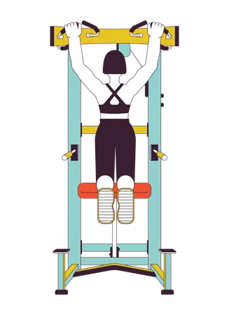 Woman Hanging From Pullup Bar Flat Line Color Vector Character Editable Outline Full Body Person On White Gym Girl Improving Grip Strength Simple Cartoon Spot Illustration For Web Graphic Design Illustration