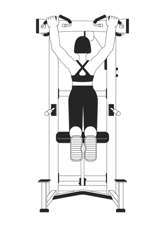 Woman Hanging From Pullup Bar Flat Line Black White Vector Character Editable Outline Full Body Person Gym Girl Improving Grip Strength Simple Cartoon Isolated Spot Illustration For Web Design Illustration