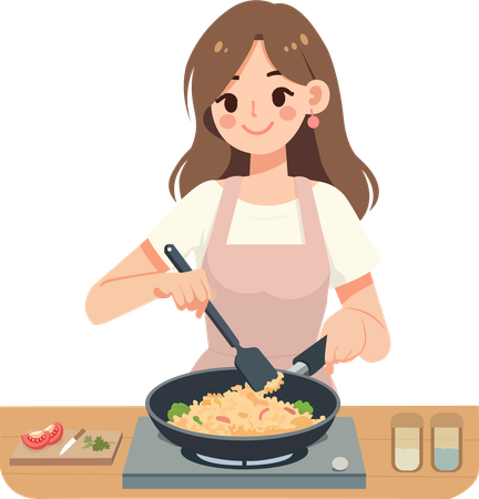 Woman  happily cooking  Illustration