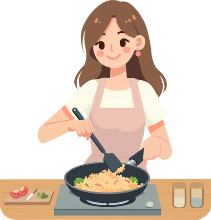 Woman  happily cooking  Illustration