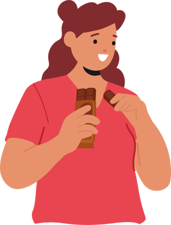 Woman Happily Eating Chocolate Snack  Illustration