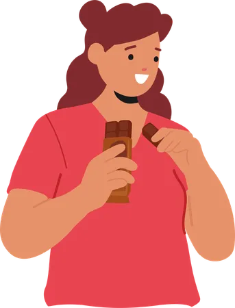 Woman Happily Eating Chocolate Snack  Illustration