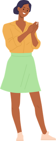 Woman happily smiling clapping hands gesturing approve and agree emotion  Illustration
