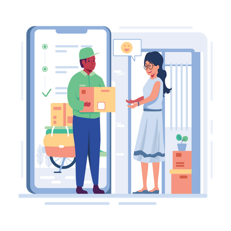 Woman happy by home delivery service Illustration
