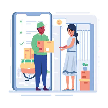Woman happy by home delivery service  Illustration