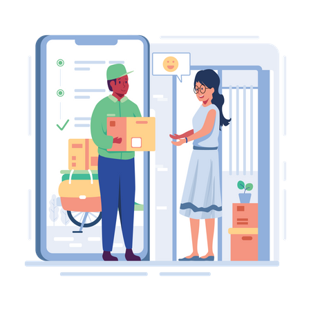 Woman happy by home delivery service  Illustration