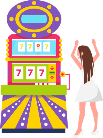 Woman Happy of Jackpot Winning Lady Game Machine  イラスト