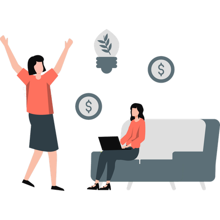 Woman happy to get business profit  Illustration