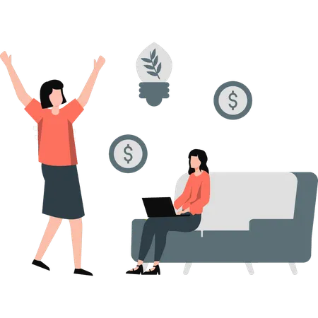 Woman happy to get business profit  Illustration