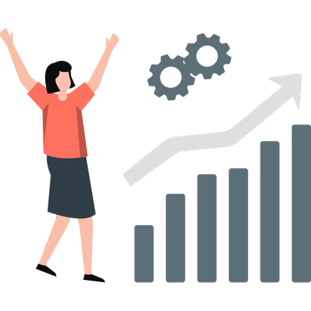 Woman happy to see rising graph  Illustration