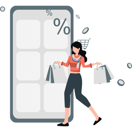 Woman happy with discount shopping  Illustration