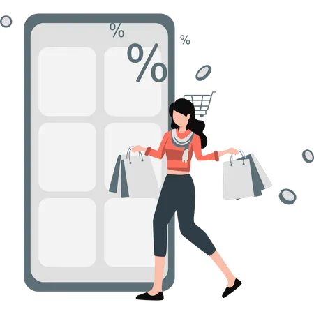 Woman happy with discount shopping  Illustration