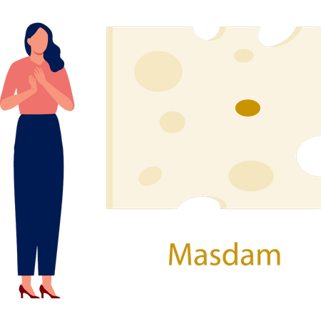 Woman happy with masdam cheese  Illustration