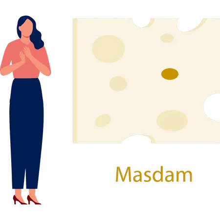 Woman happy with masdam cheese  Illustration