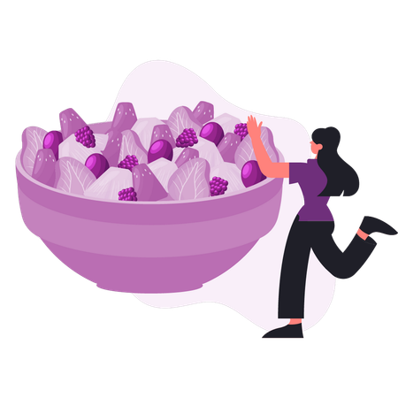 Woman  happy with salad  Illustration