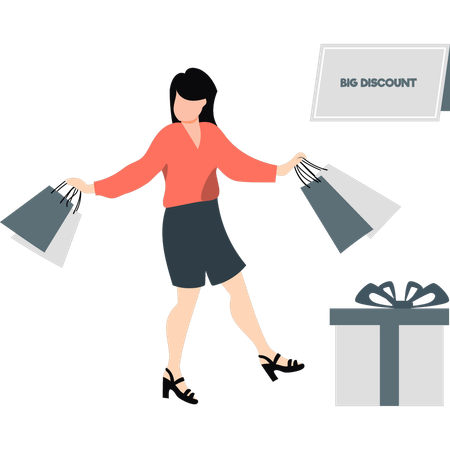 Woman happy with shopping  Illustration