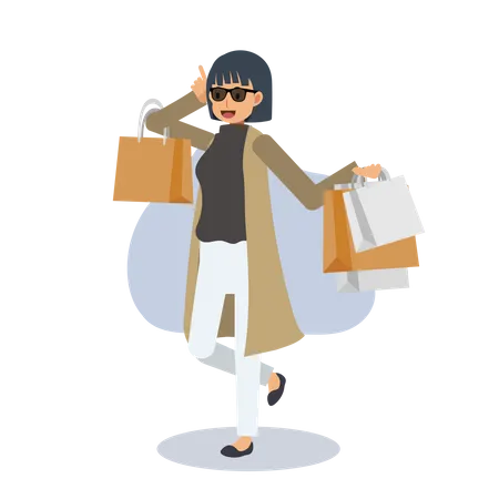 A Woman Is Happy With Shopping Shopping Concept Sale Flat Vector Cartoon Character Illustration Illustration