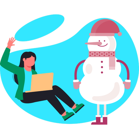 Woman happy with snowman work  Illustration