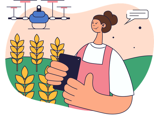 Woman harvest crops through smart farming  Illustration