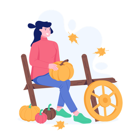 Woman Harvesting pumpkin  Illustration