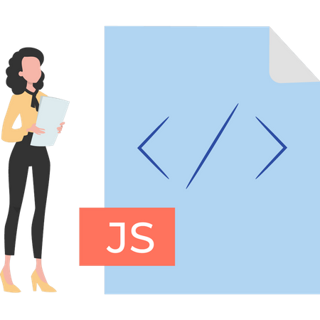 Woman has a JS file  Illustration