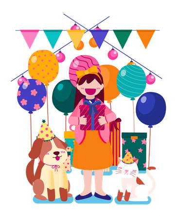 Woman has birthday party at home Illustration