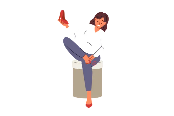 Woman Has Developed Callus Due To Problems With Shoes Caused By Poor Quality Or Small Shoe Sizes Girl With Bloody Callus On Leg Needs Ointment To Avoid Spread Of Infection And Restore Health Illustration