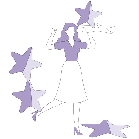 Woman has hard time holding many stars  Illustration