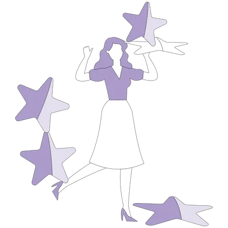 Woman has hard time holding many stars  Illustration