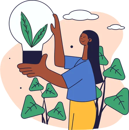 Woman have green energy idea  Illustration