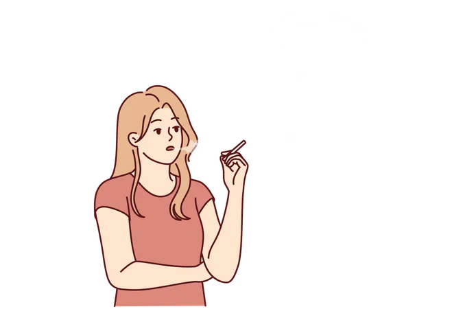 Woman Smokes Cigarettes Releasing Smoke Into Lungs And Risks Getting Cancer Due To Bad Habit Girl Smokes Tobacco And Nicotine Which Negatively Affects Health Or Undermines Human Immunity Illustration